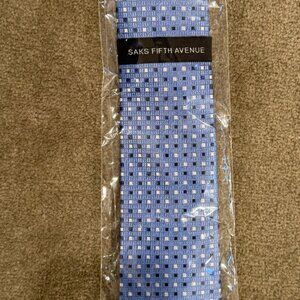 Saks Fifth Avenue Men’s Tie – Blue with Navy & Silver Squares